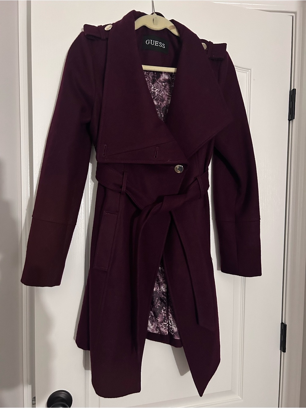 GUESS Women's Deep Wine Trench Coat with Belt